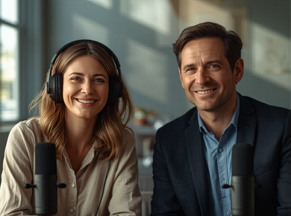Zwei Personen sprechen im Podcast über DOK24
